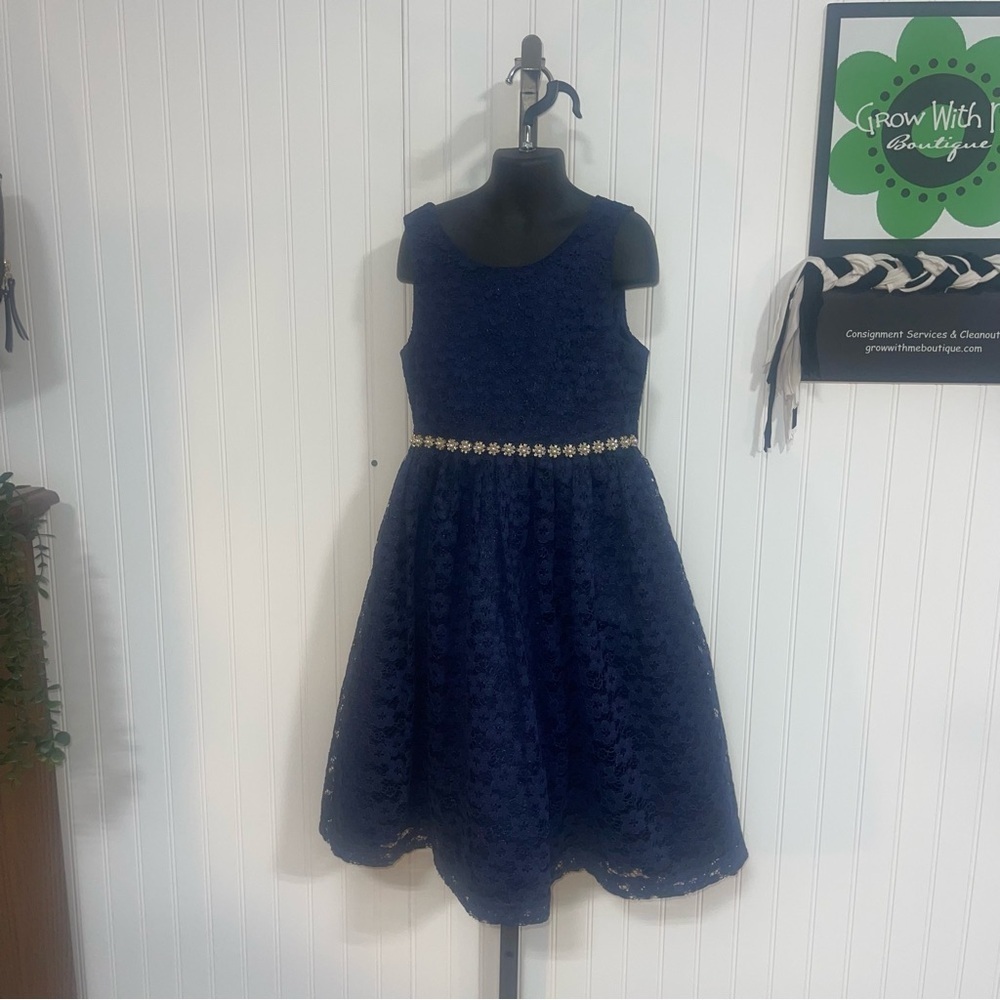 American Princess Blue Embellished Fit and Flare Dress kids 10